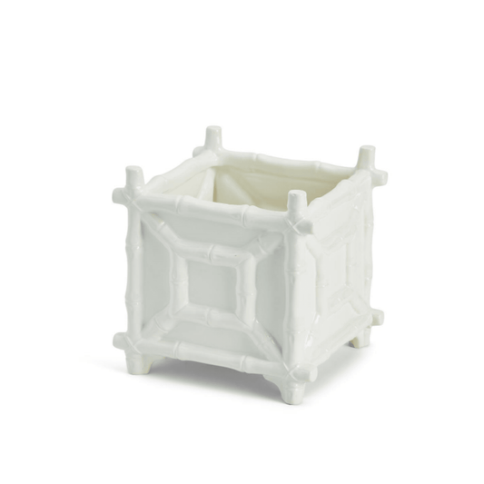 White Ceramic Faux Bamboo Fretwork Cachepot