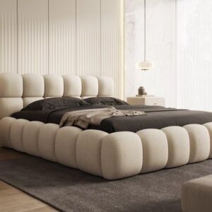Luxusbetten24 Polsterbett Boston 140x200 cm Bouclé Beige – Bett mit Stauraum und Lattenrost