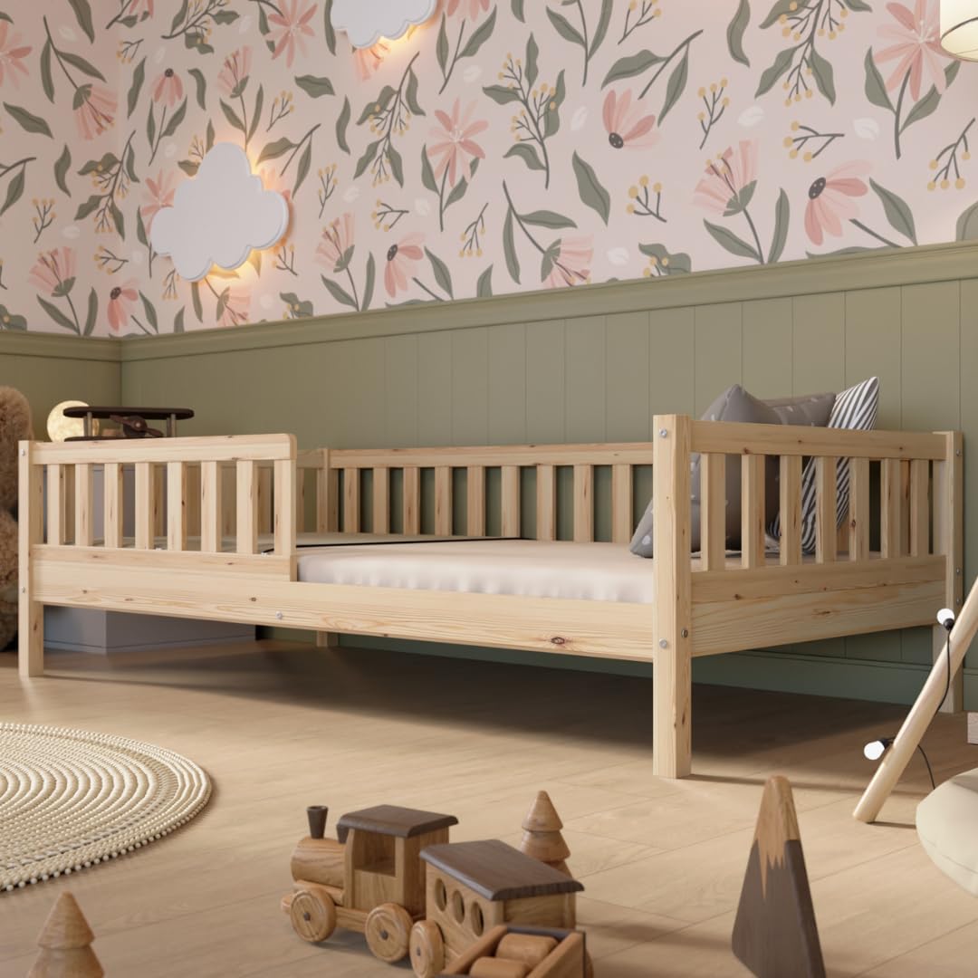 Crazy Pine Montessori Kinderbett mit Schubladen – Massivholz Bodenbett mit Rausfallschutz, Skandinavisches Design – Bild 3