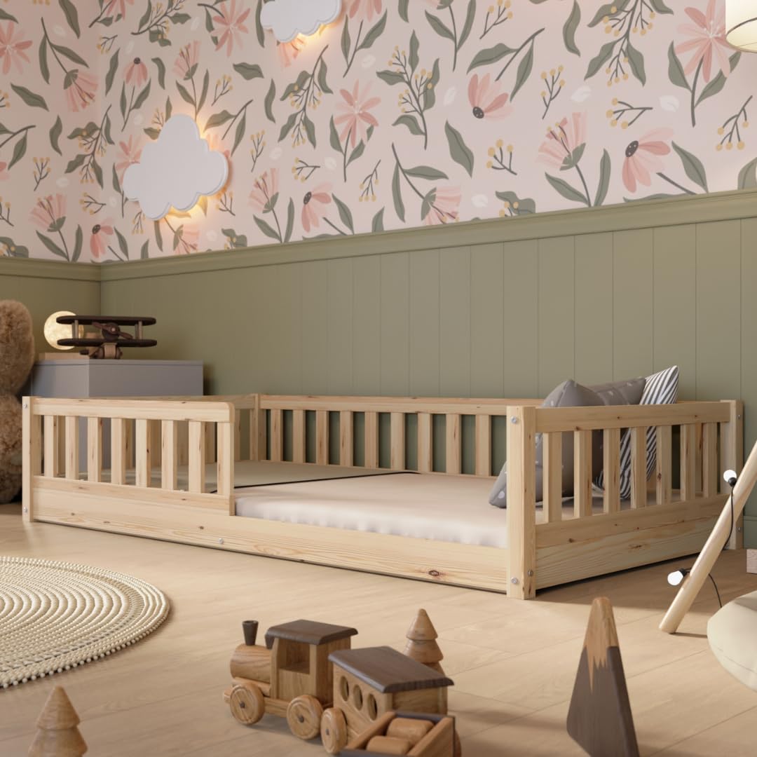 Crazy Pine Montessori Kinderbett mit Schubladen – Massivholz Bodenbett mit Rausfallschutz, Skandinavisches Design – Bild 7