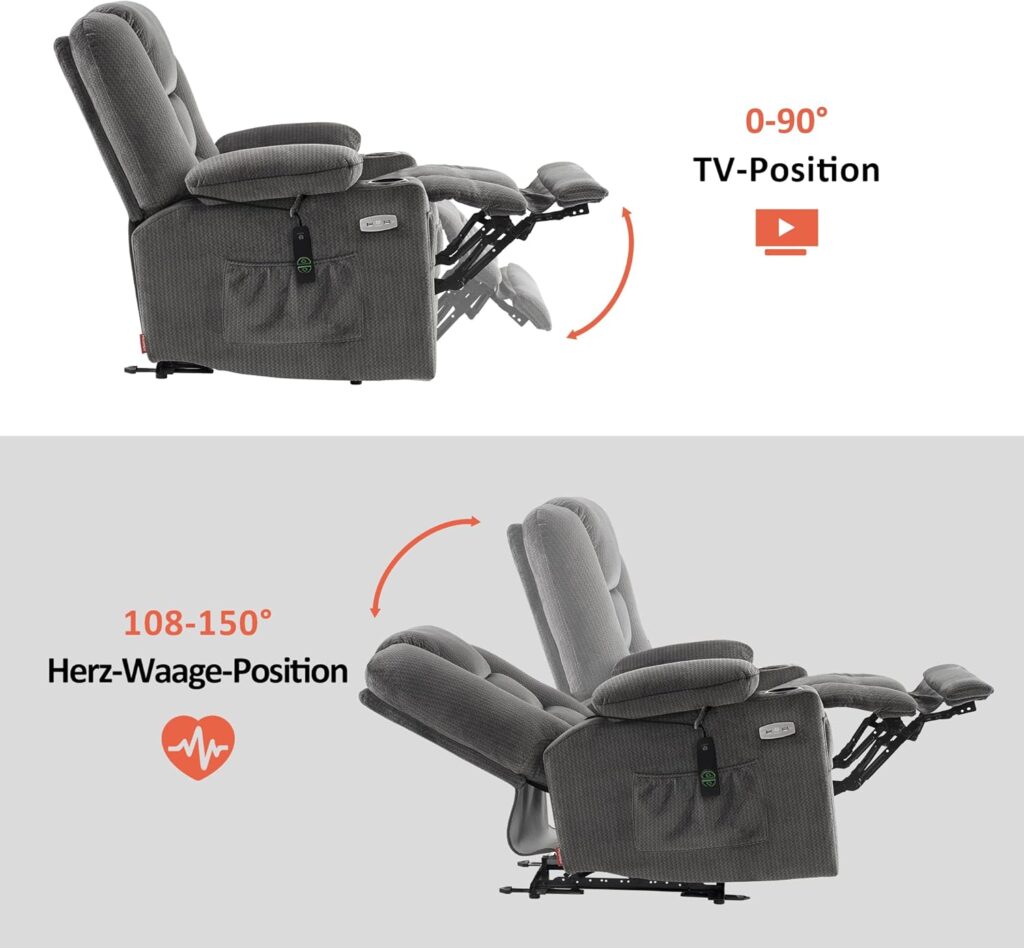 M MCombo Elektrischer Fernsehsessel Relaxsessel mit Liegefunktion, Massage & Wärme, USB-Anschluss, verstellbarer TV Sessel für Wohnzimmer