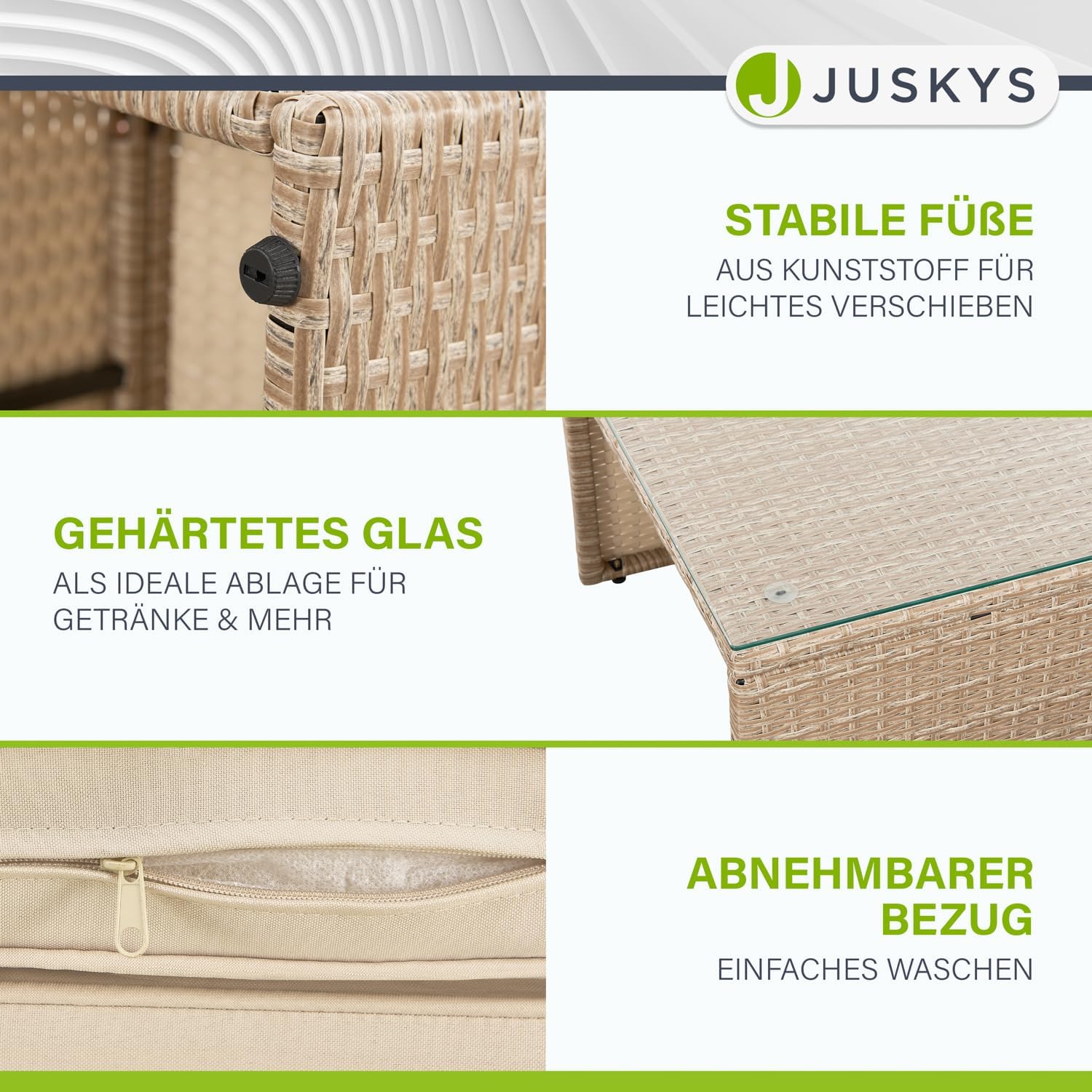 Juskys Polyrattan Gartenmöbel Set Salou mit Abdeckung, Outdoor Lounge mit Tisch & Kissen – Bild 2