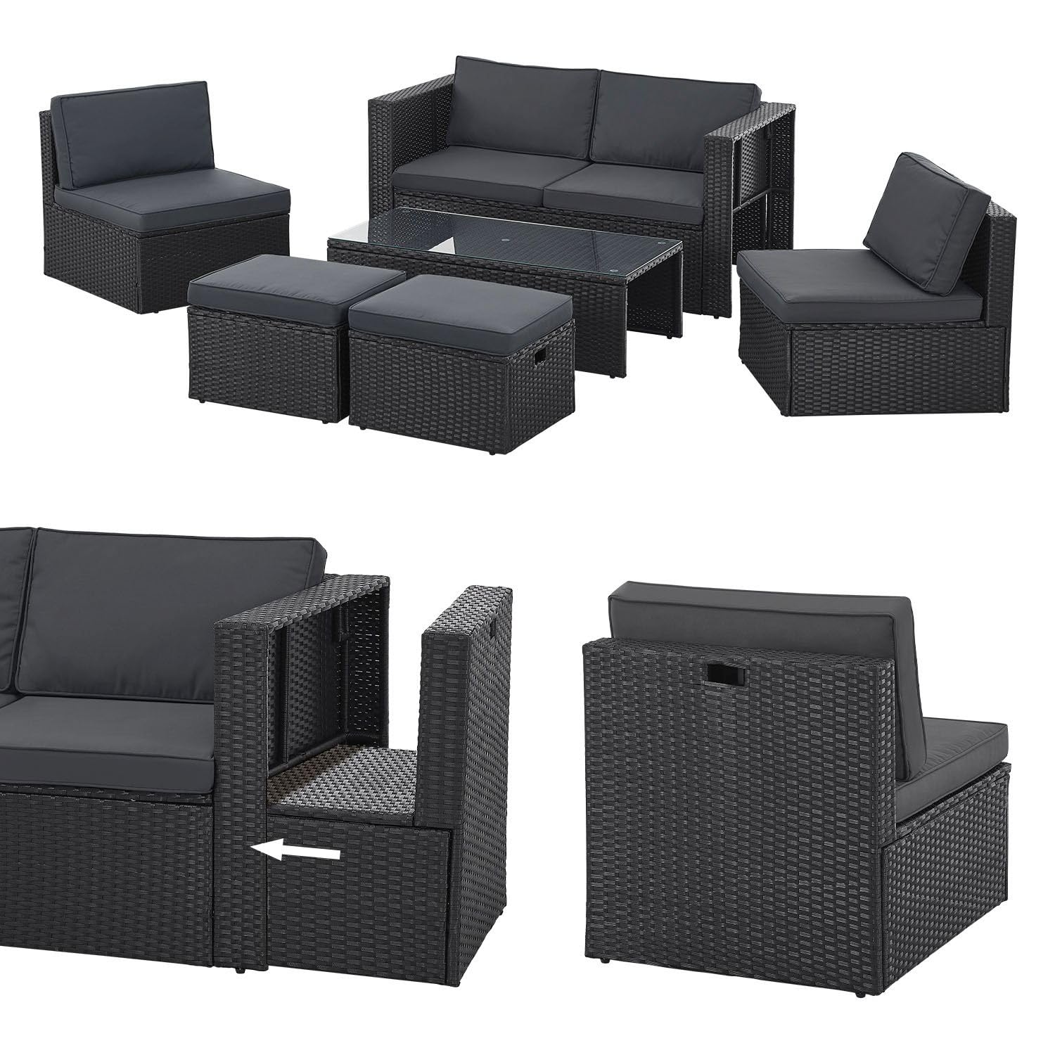 Juskys Polyrattan Gartenmöbel Set Salou mit Abdeckung, Outdoor Lounge mit Tisch & Kissen – Bild 7