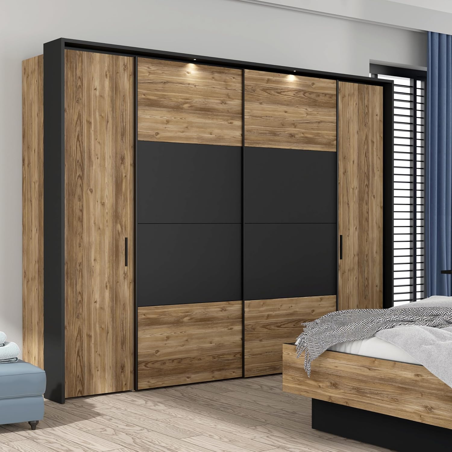 Forte Jabim Kleiderschrank mit LED Beleuchtung – Schwebetürenschrank 4-türig 280 cm Schlafzimmer – Bild 6