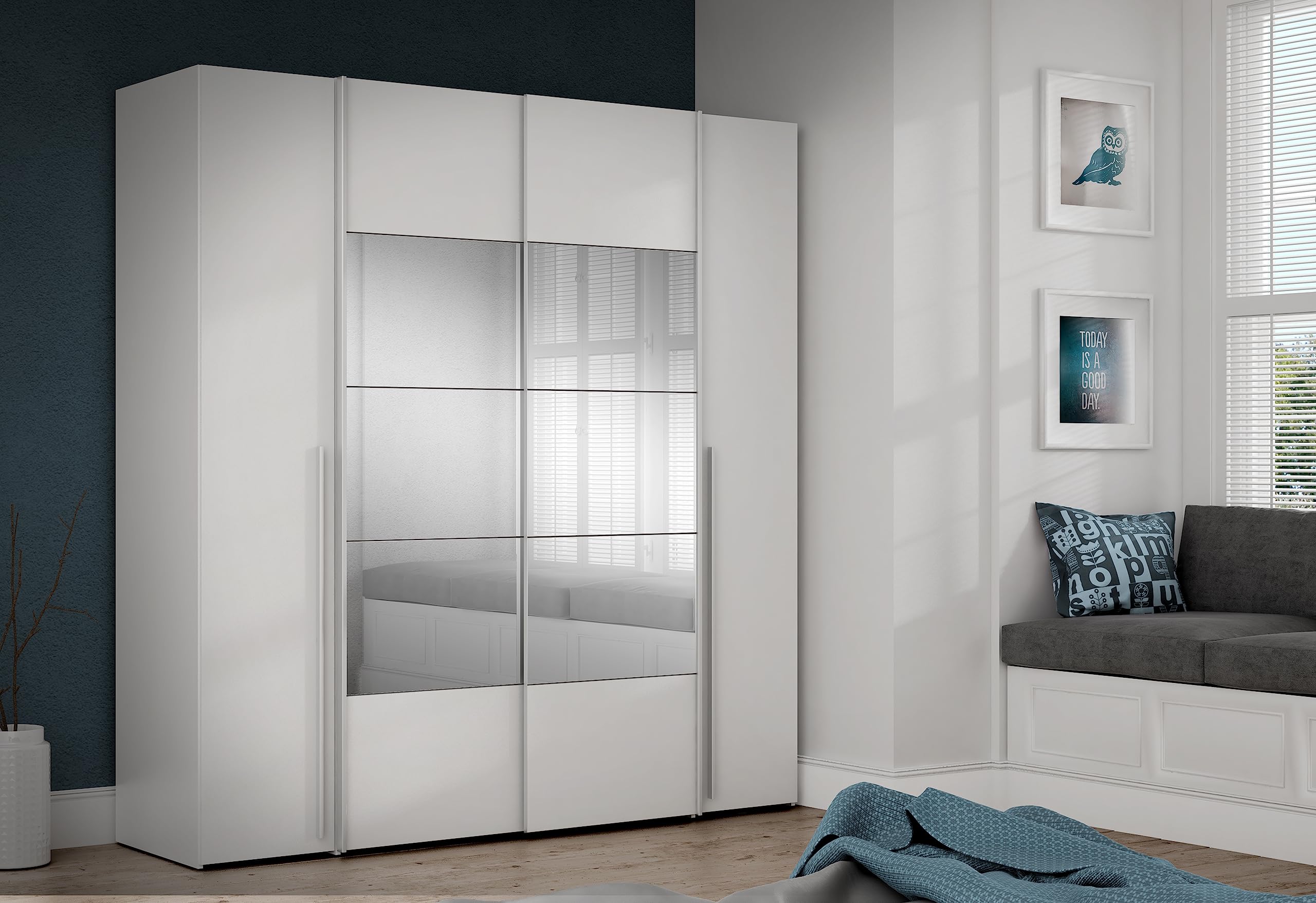 Forte Jabim Kleiderschrank mit LED Beleuchtung – Schwebetürenschrank 4-türig 280 cm Schlafzimmer – Bild 7
