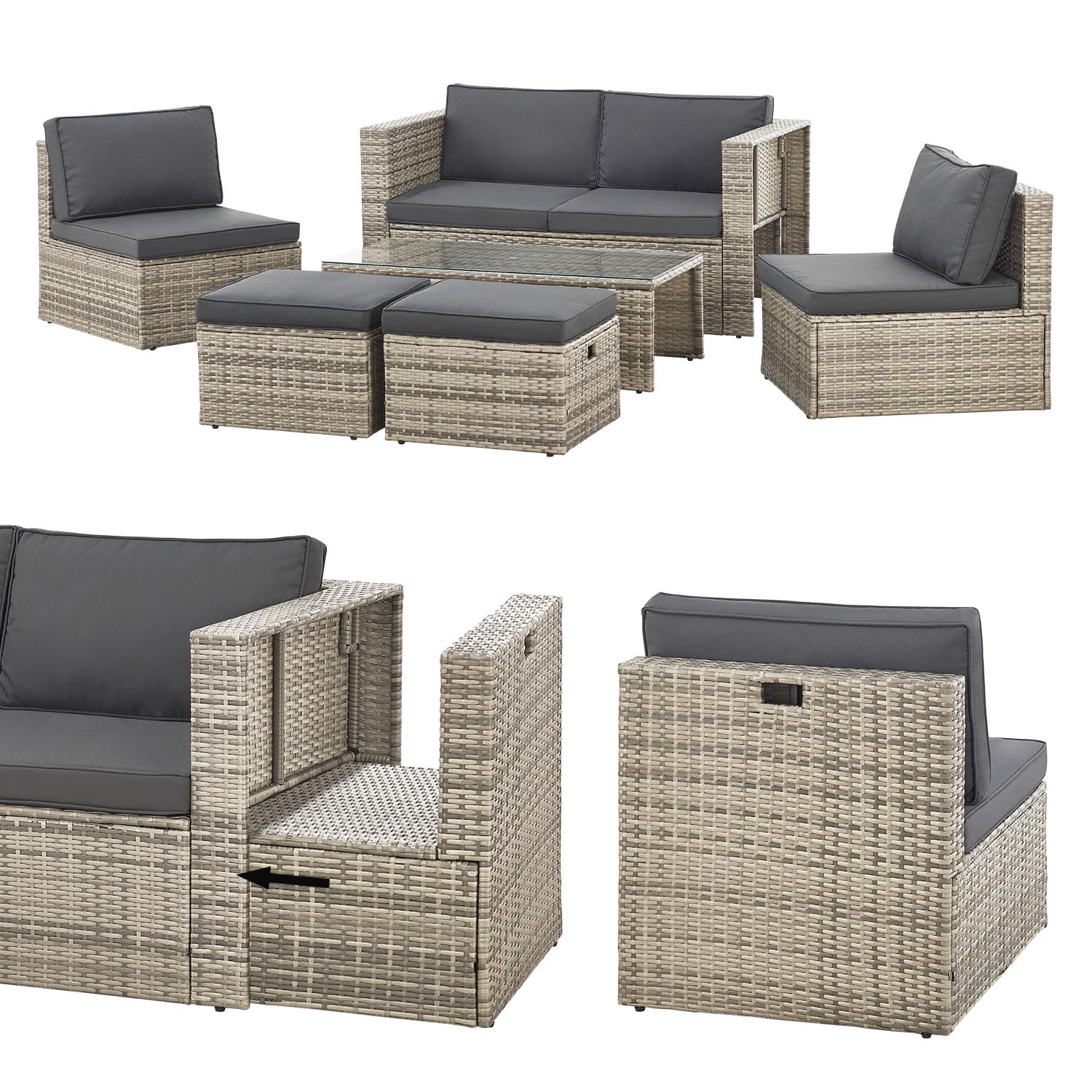 Juskys Polyrattan Gartenmöbel Set Salou mit Abdeckung, Outdoor Lounge mit Tisch & Kissen – Bild 8