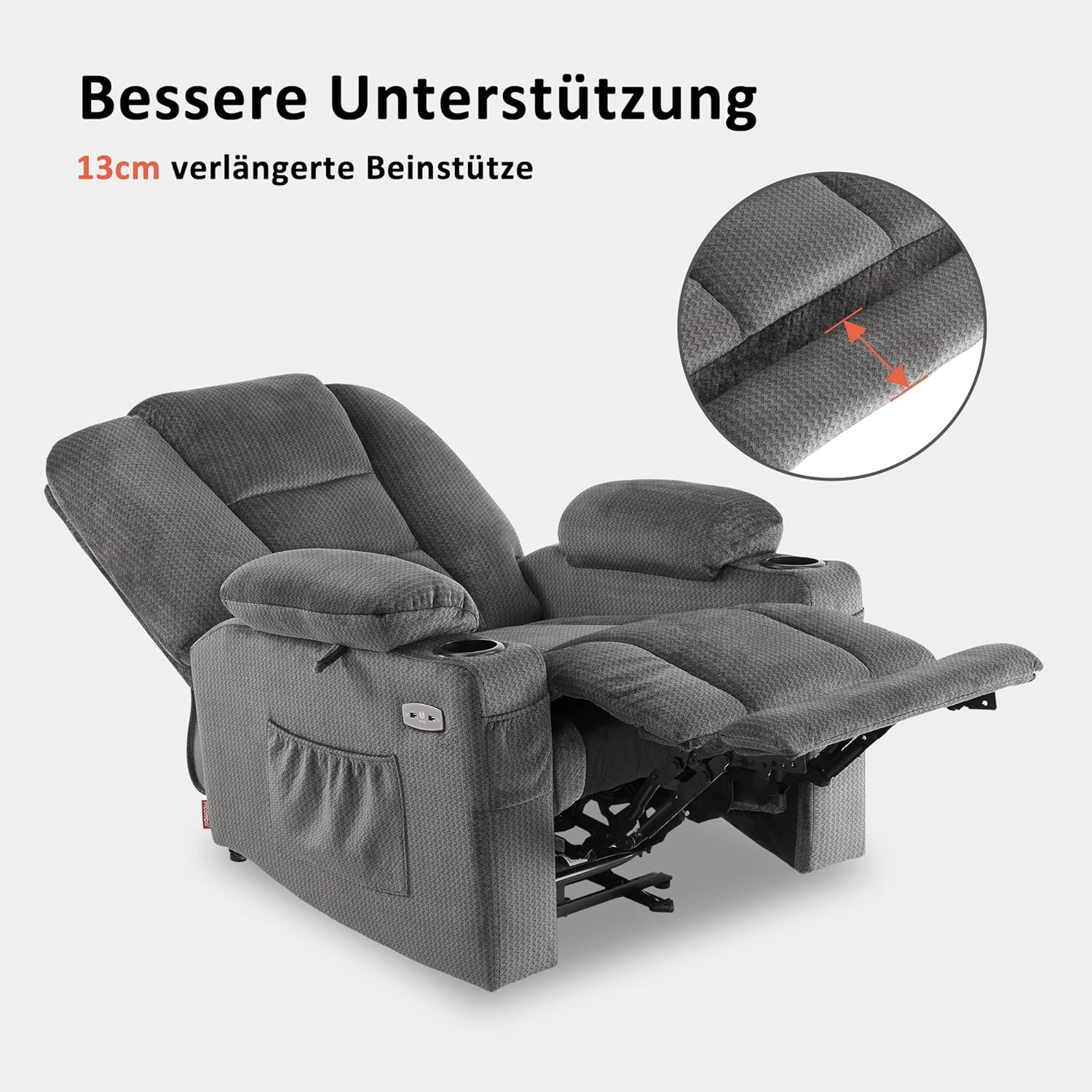 M MCombo Elektrischer Fernsehsessel Relaxsessel mit Liegefunktion, Massage & Wärme, USB-Anschluss, verstellbarer TV Sessel für Wohnzimmer – Bild 3