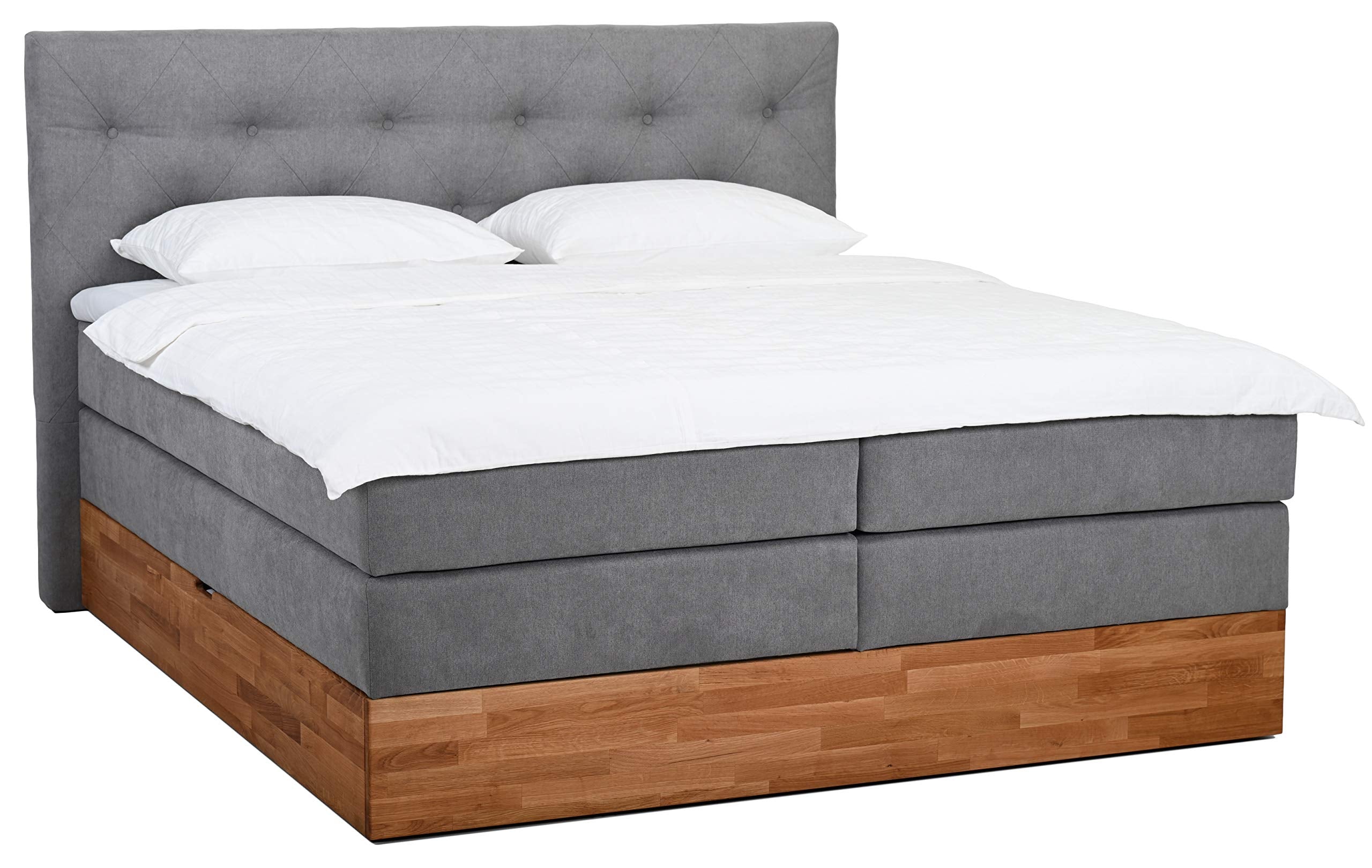 Belanoti Marbo Boxspringbett mit Bettkasten, 7-Zonen Taschenfederkern Matratze & Visco Topper, Massivholz Eiche, Polsterbett – Bild 7