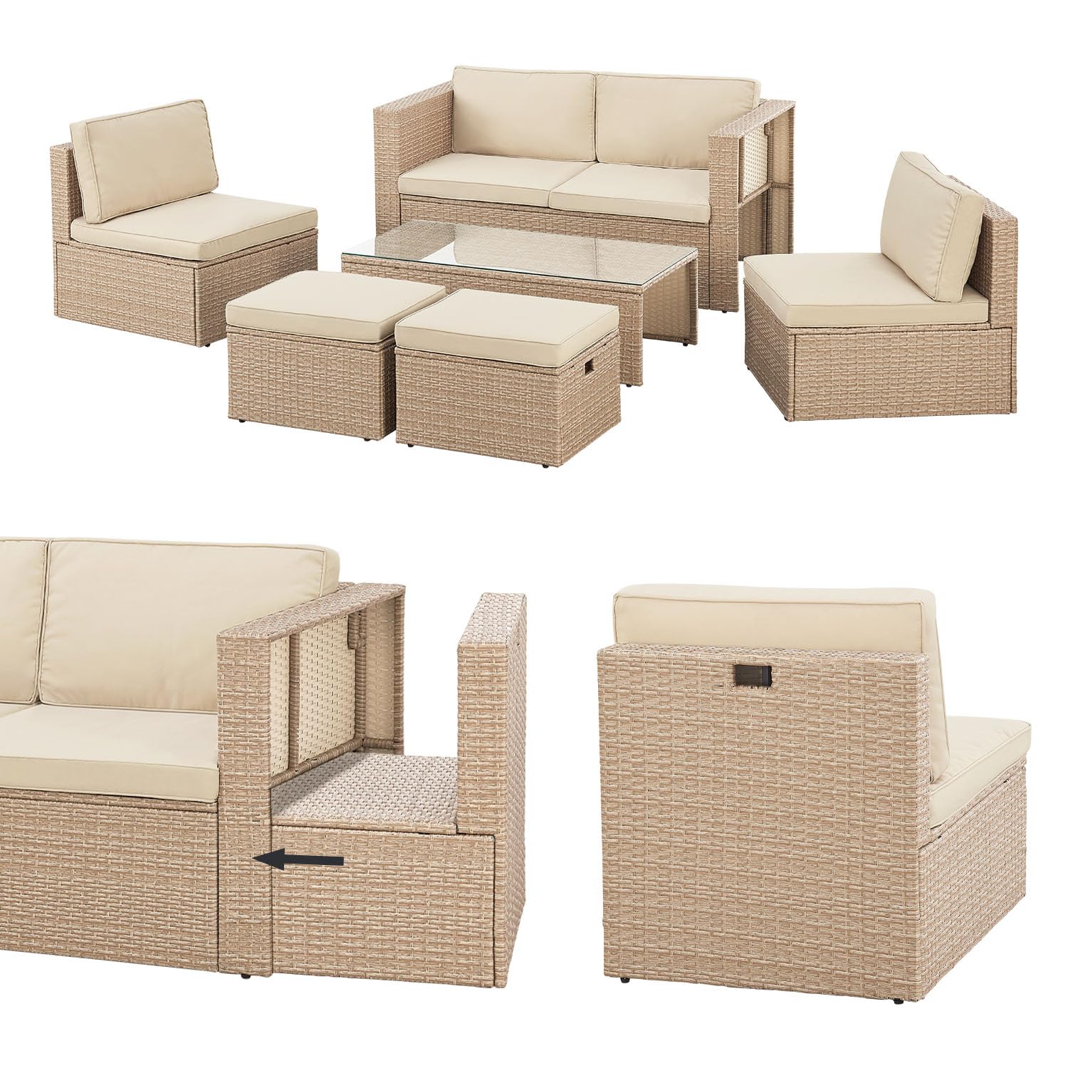 Juskys Polyrattan Gartenmöbel Set Salou mit Abdeckung, Outdoor Lounge mit Tisch & Kissen – Bild 6