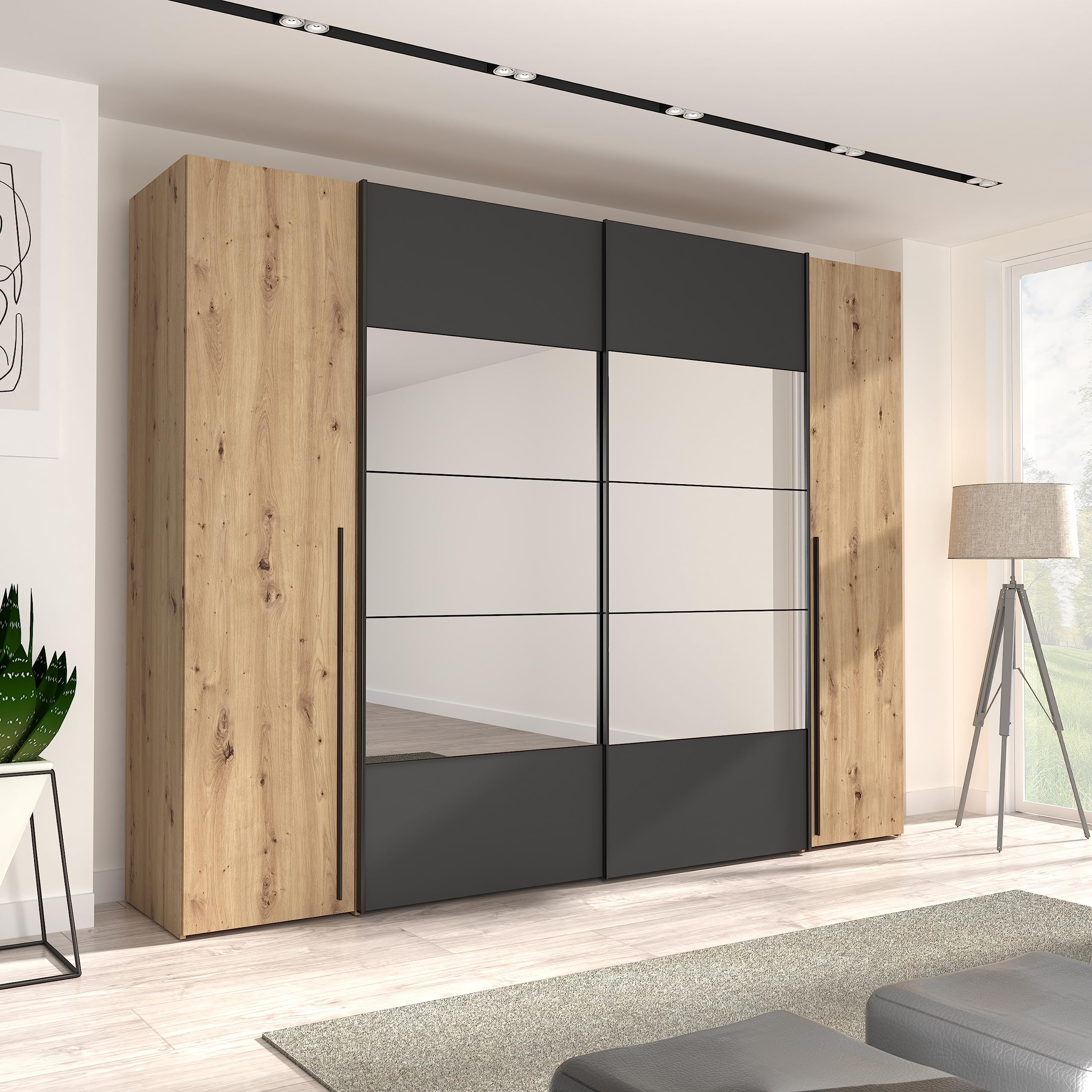 Forte Jabim Kleiderschrank mit LED Beleuchtung – Schwebetürenschrank 4-türig 280 cm Schlafzimmer – Bild 3